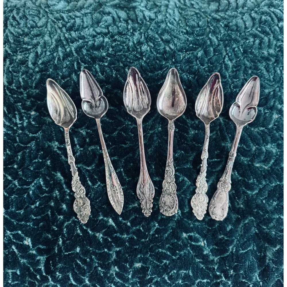Set of 6 Vintage Rogers & Bro Silverplate Grapefruit/Citrus Spoons Monogrammed